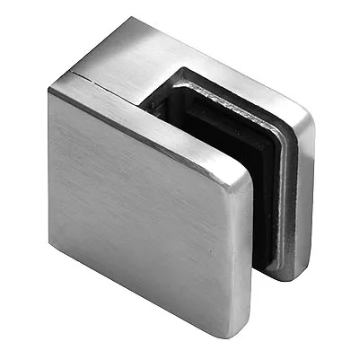 Glasklemme Modell B / Anschluss flach / Größe 45mmx45mm / mit Gummi für Glasdicke 10mm / V2A geschliffen 
