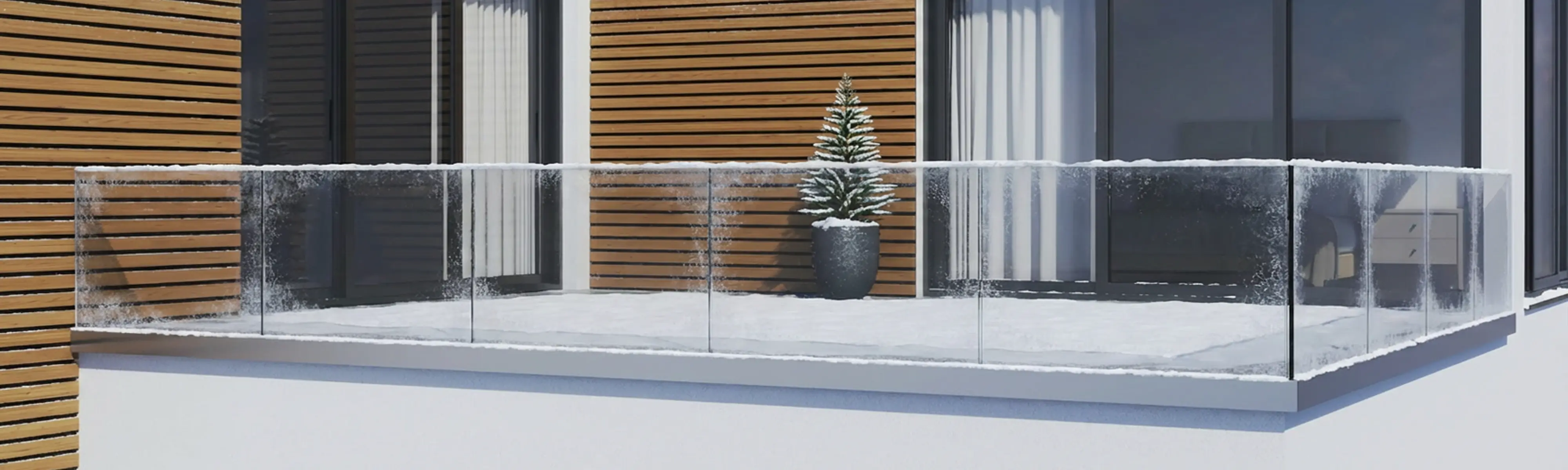 Gnazglasgeländer mit Schienenebefestigung